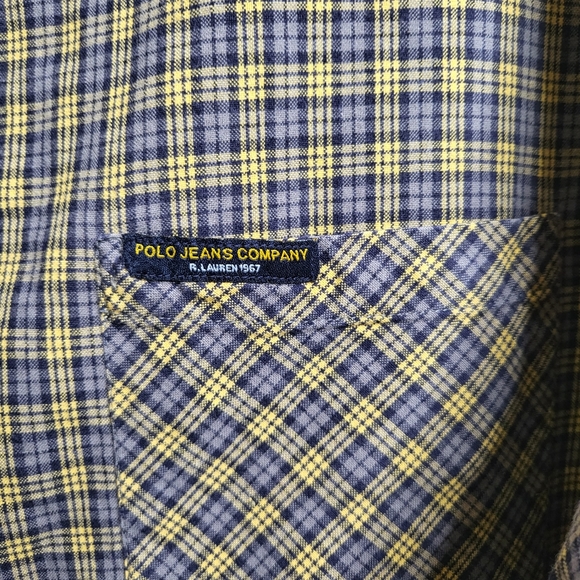 Ralph Lauren Jeans Co. Mens Shirt Yellow/Blue Plaid Button DownVintageSize Large - Picture 4 of 6